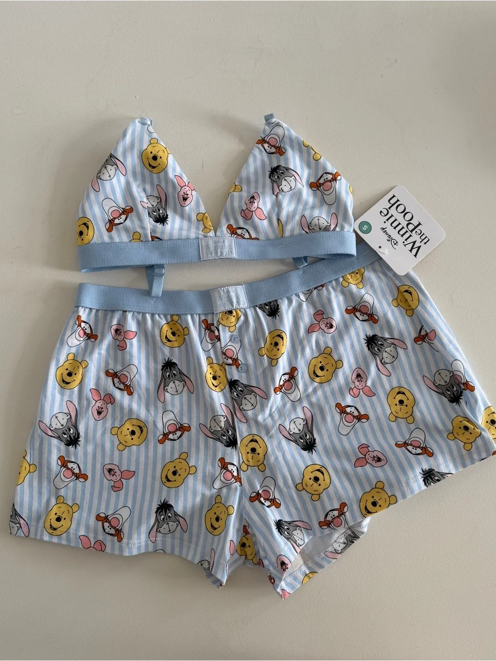 Winnie the Pooh Blue Stripe Girls' Sleep Set - Top & Shorts